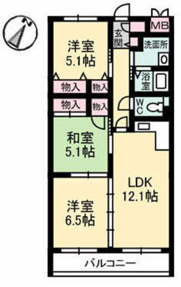 グランリューくるめ木(3LDK/1階)の間取り写真