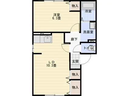コートヴィレッジ将軍野(1LDK/1階)の間取り写真