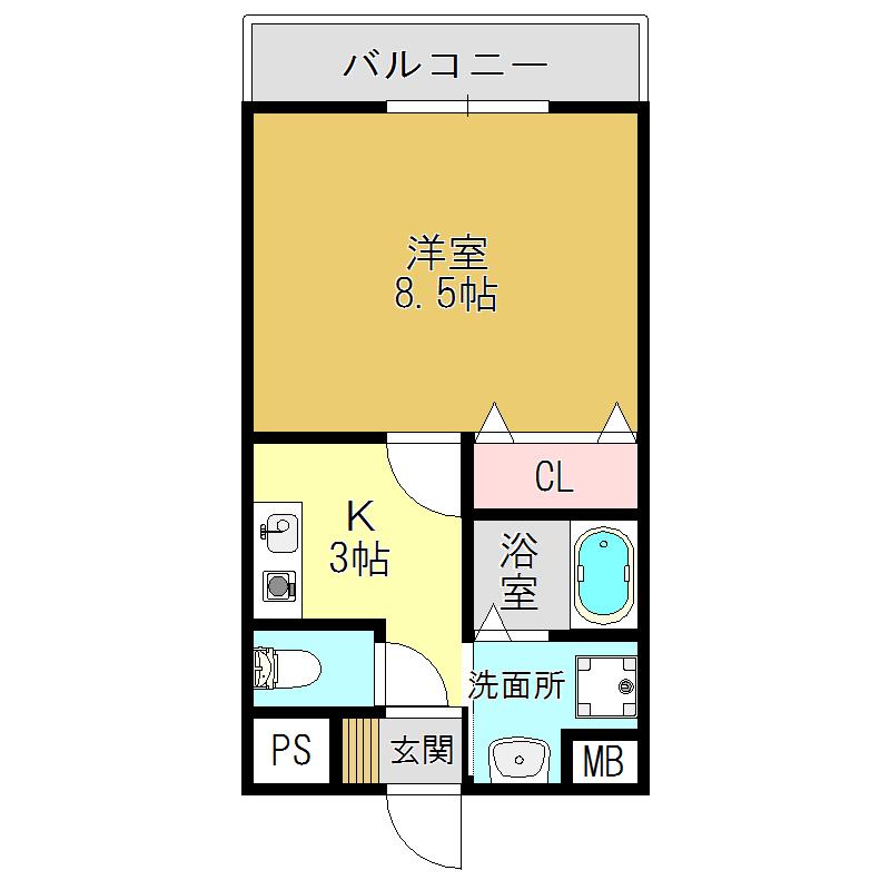 レッドランド相生(1K/2階)の間取り写真
