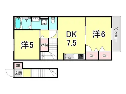 オーベルジュ(2DK/2階)の間取り写真