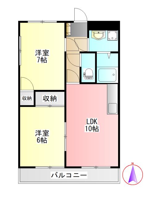 横幕レズィデンスI(2LDK/4階)の間取り写真
