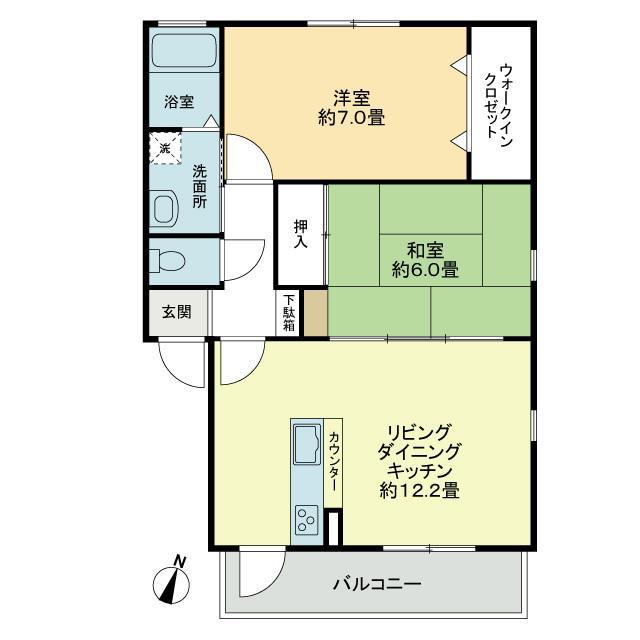 フォブール緑ヶ丘A(2LDK/1階)の間取り写真