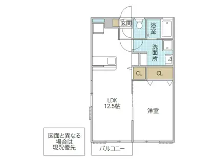 PROVENCE千波湖 B棟(1LDK/1階)の間取り写真