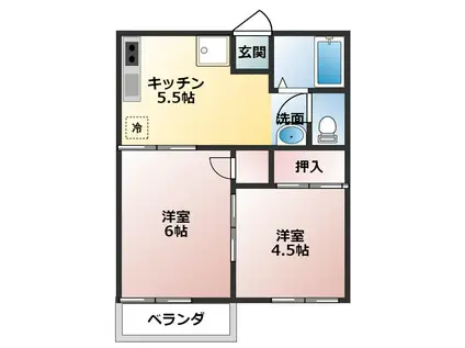 マリンハイツ諏訪(2DK/2階)の間取り写真