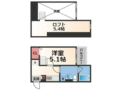 VALENTI小阪(1K/2階)の間取り写真