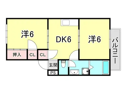 大倉山ハイツA棟(2DK/2階)の間取り写真