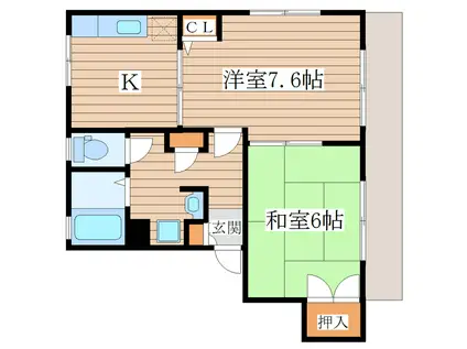 コモンシティ福沼 E棟(2K/1階)の間取り写真