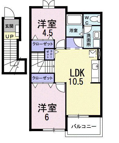 フラワーヒル B(2LDK/2階)の間取り写真