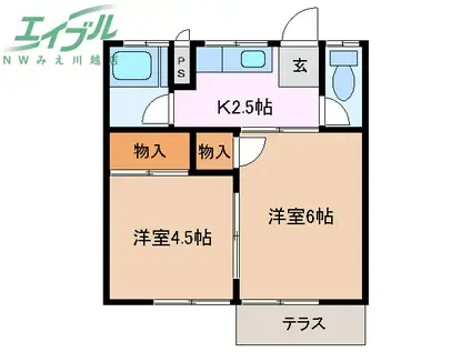 大鹿アパート(2K/1階)の間取り写真