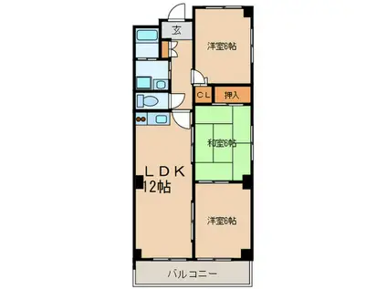 スカイヒルズKAWAI(3LDK/4階)の間取り写真