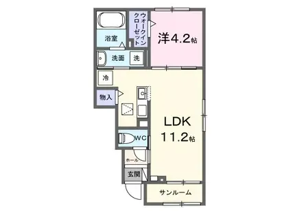 グランディール穂波B(1LDK/1階)の間取り写真