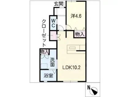 ヒラソールB棟(1LDK/1階)の間取り写真