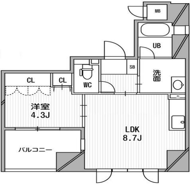 アーデンタワー北堀江(1LDK/7階)の間取り写真