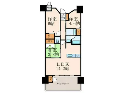 ライブスクエア小倉駅オーシャンテラス(3LDK/2階)の間取り写真