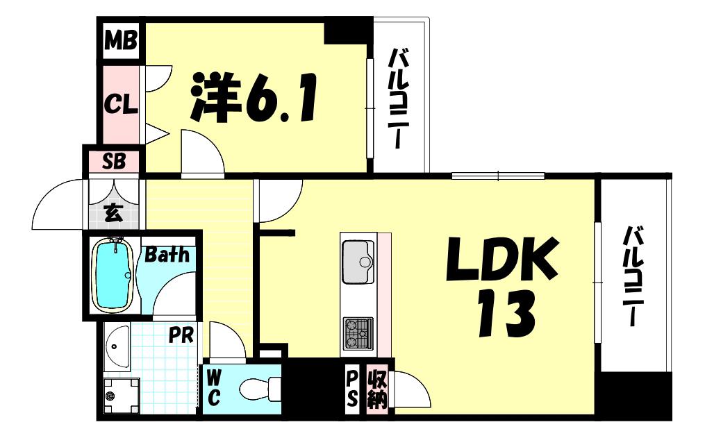 プレサンスKOBEグレンツ(1LDK/3階)の間取り写真