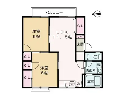 シャトルSK B棟(2LDK/2階)の間取り写真