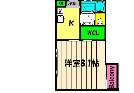 ディアス広袴(1K/1階)の間取り写真