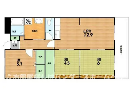 香里ケ丘I番館(3LDK/4階)の間取り写真