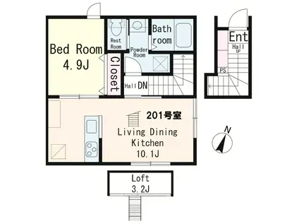 アヴニール大宮(1LDK/2階)の間取り写真