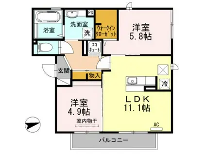 ブランシェメゾン(2LDK/1階)の間取り写真