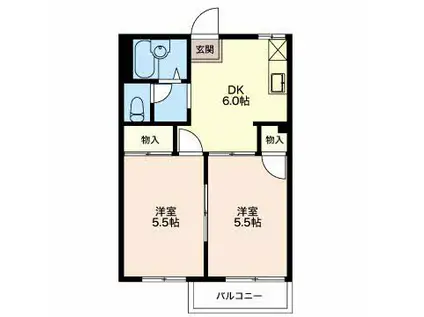 コーポまどか(2DK/2階)の間取り写真