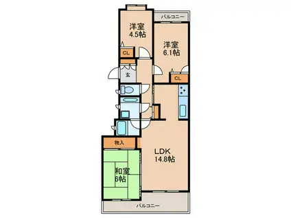 上社パークマンションD棟(3LDK/3階)の間取り写真