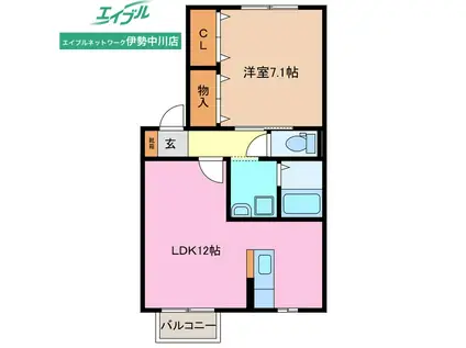 エクレール B棟(1LDK/2階)の間取り写真