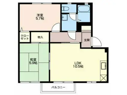 ウイングK A(2LDK/2階)の間取り写真