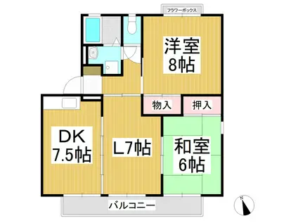 アーバンハイツ氷鉋 B棟(2LDK/2階)の間取り写真