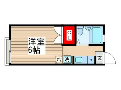 山本レジデンスE棟(ワンルーム/2階)の間取り写真