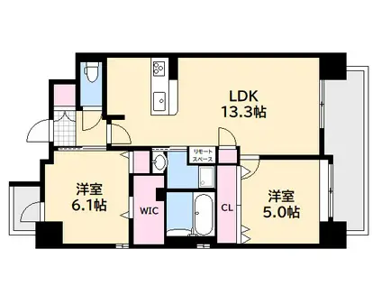 ウエストIN KOUGOKITA(2LDK/9階)の間取り写真