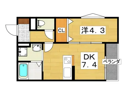 パレミヤビ香里西(1DK/2階)の間取り写真