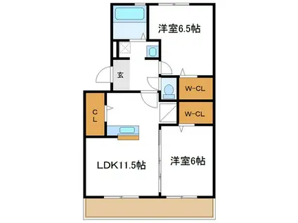 グランソーレI(2LDK/1階)の間取り写真