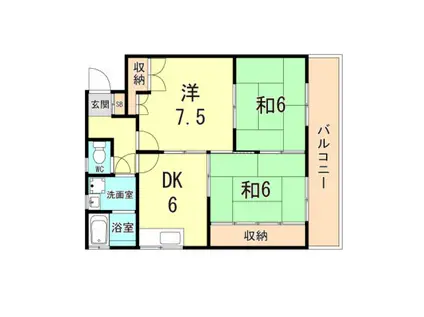 観音山ハイツ西棟(3DK/1階)の間取り写真