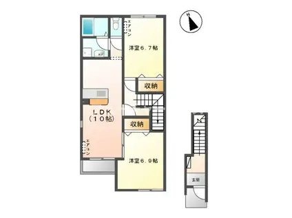 フェリーチェC(2LDK/2階)の間取り写真