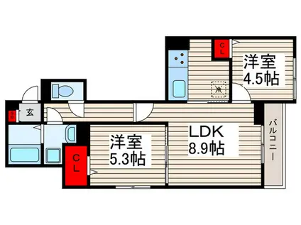 セレスティア興野(2LDK/2階)の間取り写真