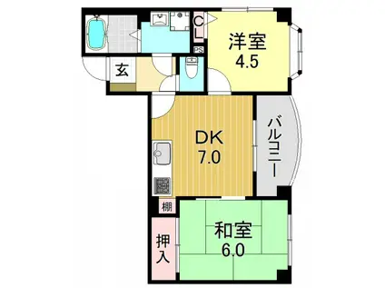 エトルアンボーテ平野(2DK/5階)の間取り写真