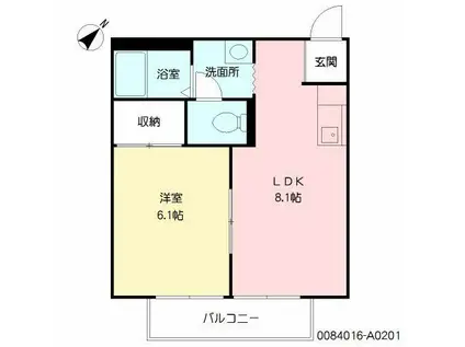 ディアス帯山 (1LDK/2階)の間取り写真
