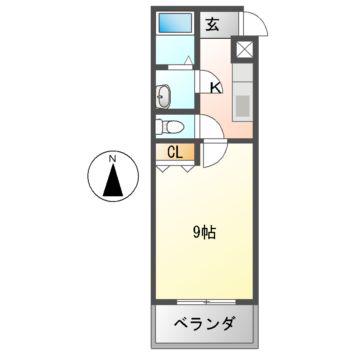 パーシモンフィールド(1K/2階)の間取り写真