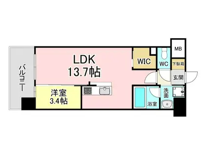 ウイングス西本町(1LDK/13階)の間取り写真