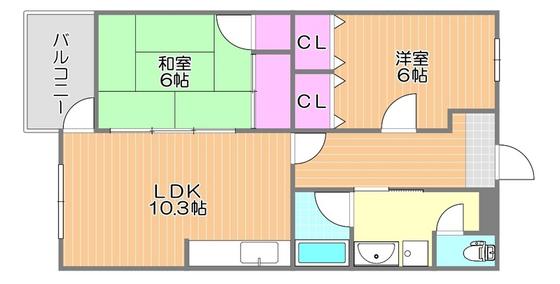 ガレリア21 II棟(2LDK/1階)の間取り写真