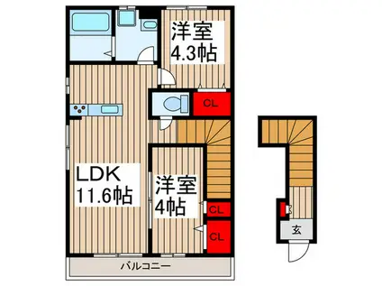 リーブルファイン三郷半田(2LDK/2階)の間取り写真