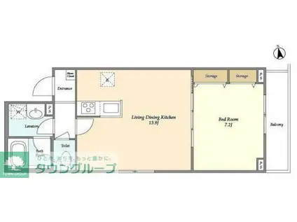 ESPACE等々力(1LDK/2階)の間取り写真