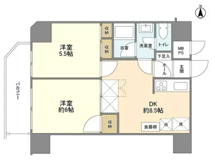 クレール清澄公園(2DK/8階)の間取り写真