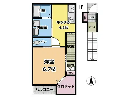 エターナルシー舞子坂(1DK/1階)の間取り写真