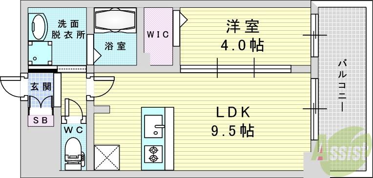 S-RESIDENCE東三国AMANTE(1LDK/2階)の間取り写真