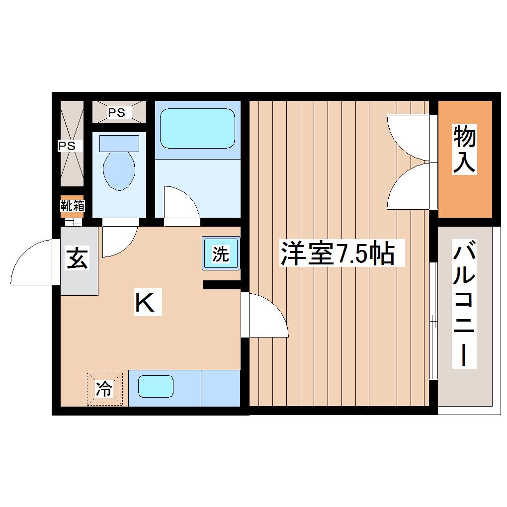 ブランメル宮町(1K/2階)の間取り写真