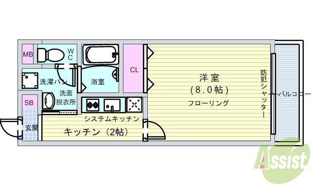 アンプルールクレール(1K/2階)の間取り写真