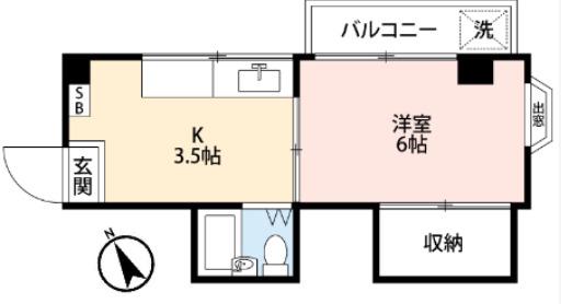 サンパレス堀之内(1K/3階)の間取り写真