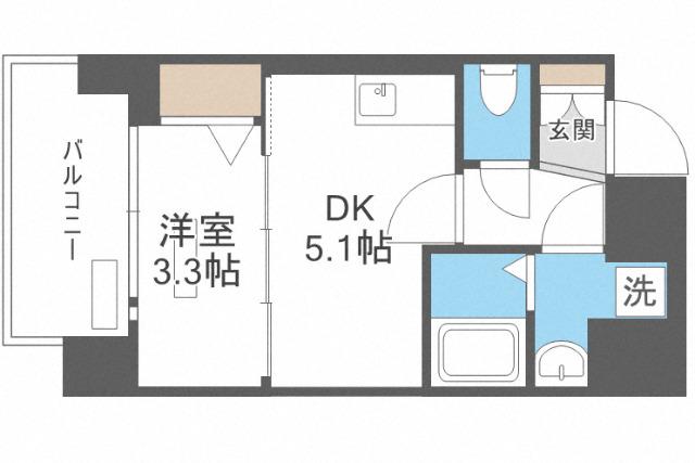 ソルテラス阿波座ウィズ(1DK/11階)の間取り写真